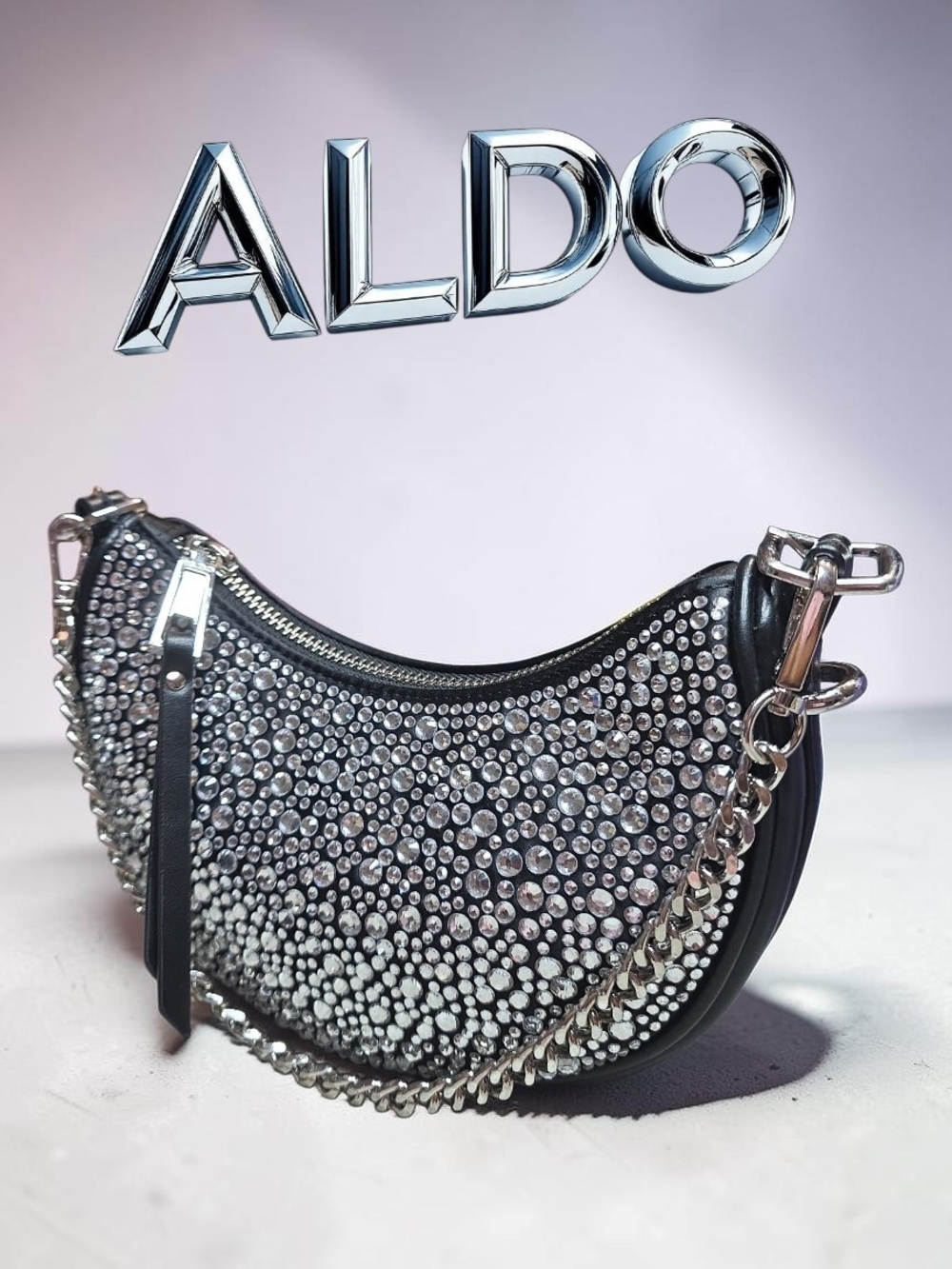 ALDO Black Crystal-Studded Mini Shoulder Bag